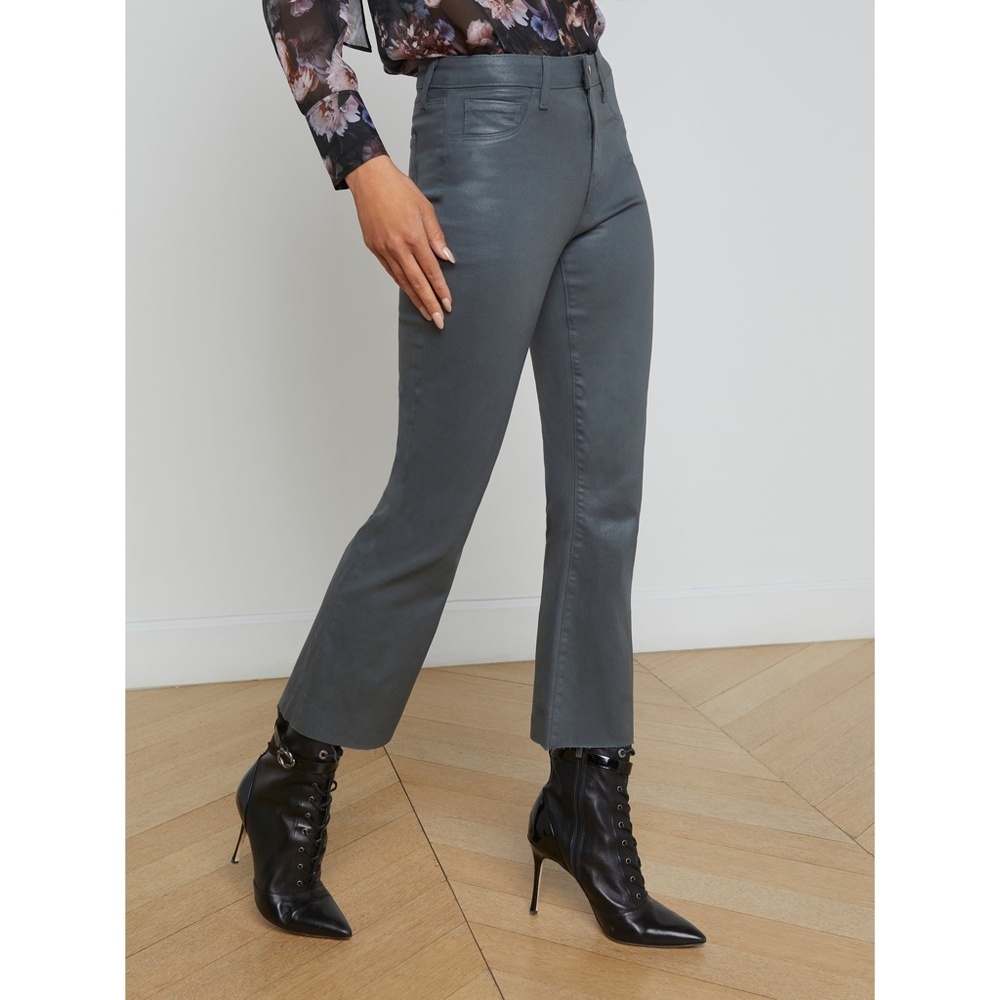 NWT L'AGENCE | Kendra Coated Cropped Flare Jean in DARK SHADOW COATED | 27 & 29 - Picture 2 of 16